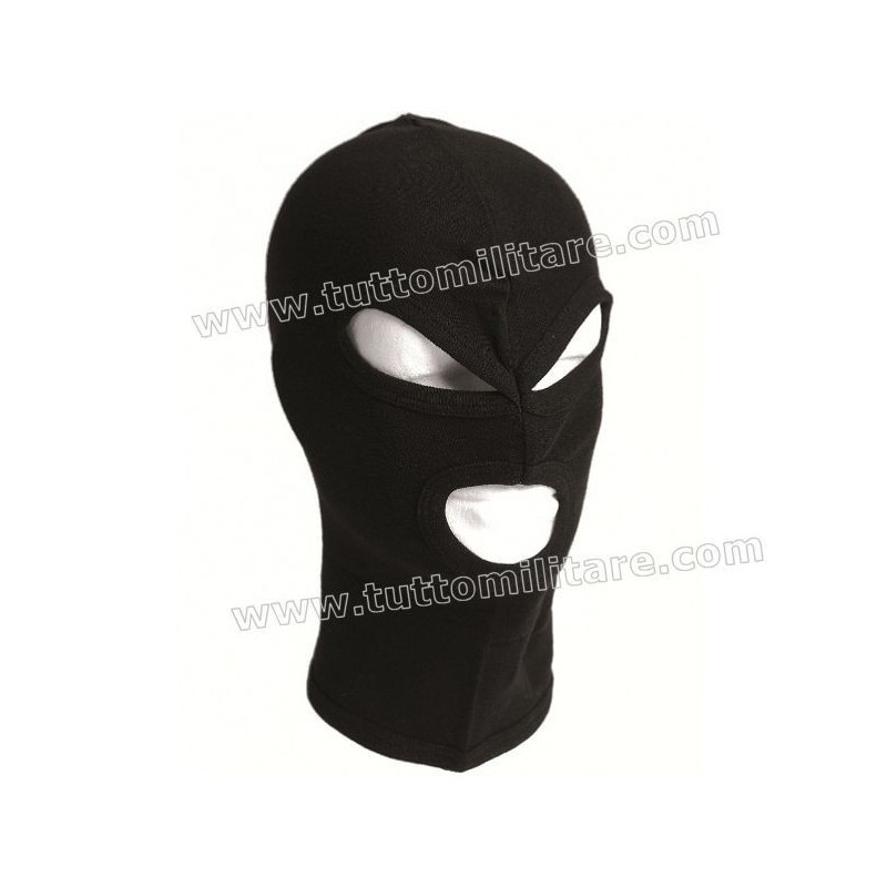 Balaclava in Cotone Nero a 3 Fori