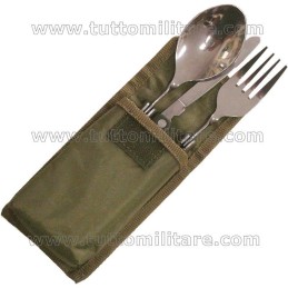 Set Posate Pieghevoli da Campo con Astuccio Nylon Verde