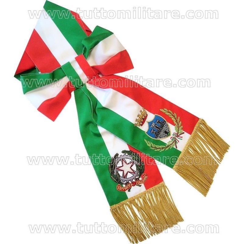 Fascia Sindaco con Fiocco Misto Seta Ricamata a Macchina