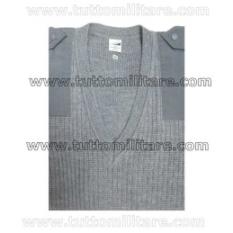 Pullover Grigio Forestale Collo a V Toppe ai Gomiti