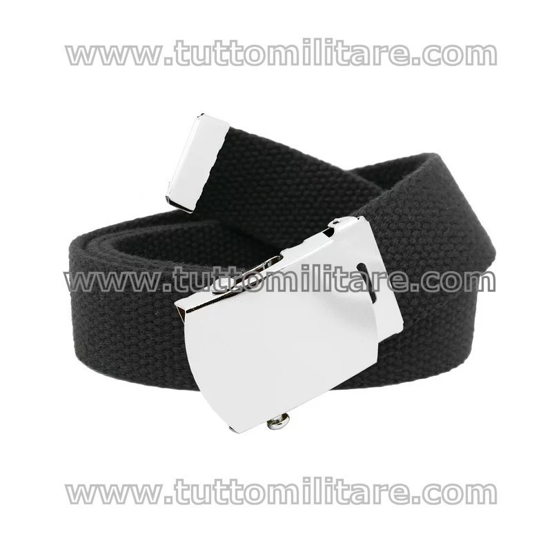 Cintura Militare Nera in Canvas con Fibbia Neutra 140 cm.