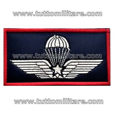 Brevetto Ricamato Paracadutista Militare Fondo Blu Bordo Rosso
