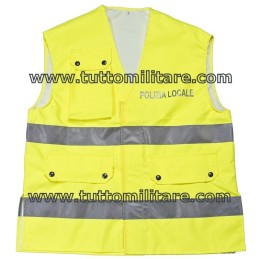 Corpetto Fratino ad Alta Visibilità per la Polizia Locale Tasca Anteriore e con Porta Radio a due Bande Rifrangenti