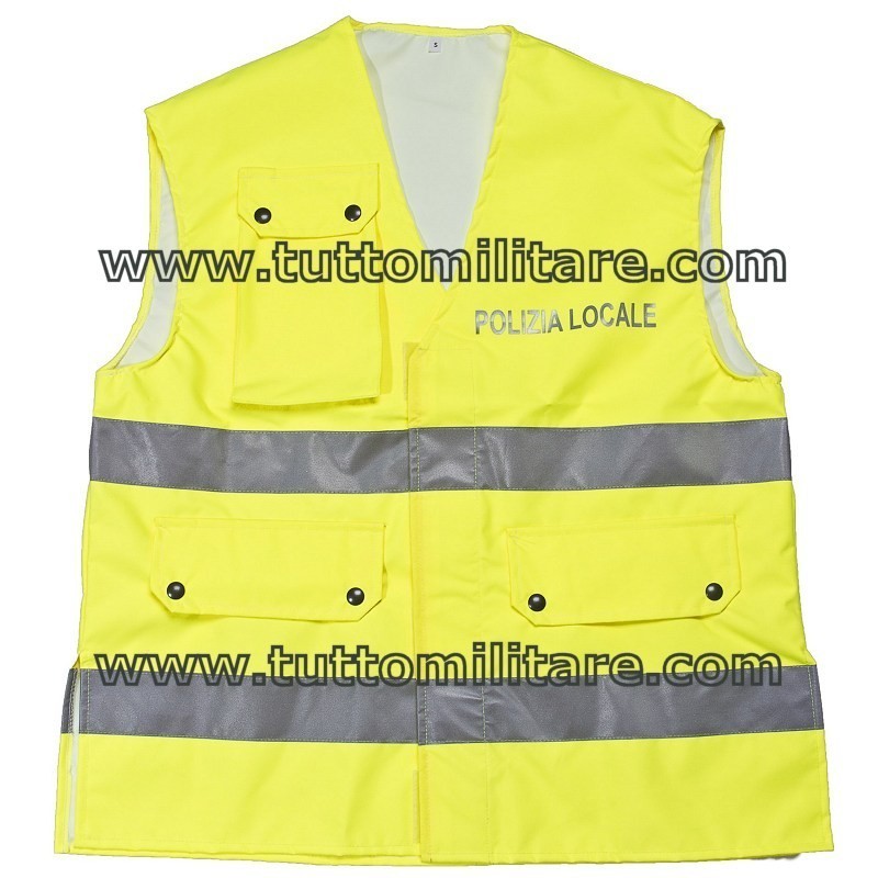 Corpetto Fratino ad Alta Visibilità per la Polizia Locale Tasca Anteriore e con Porta Radio a due Bande Rifrangenti