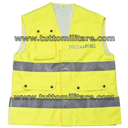 Corpetto Fratino ad Alta Visibilità per la Polizia Locale Tasca Anteriore e con Porta Radio a due Bande Rifrangenti
