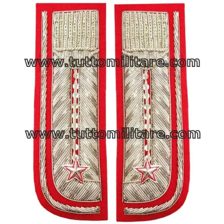 Alamari Luogtenente Carabinieri Ricamati in Canutiglia Argento su Rosso